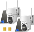 4G LTE Cellular Solar Security Camera Wireless Outdoor, No WiFi Security Camera, Off Grid 2K Color Night Vision 360° Live View,Built-in SIM Card with Cloud Storage for Barn Farm Jobsite (2 PCS)