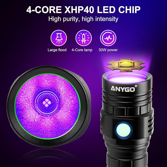 395nm Black Light Flashlight with Filter, High Power Rechargeable UV Flashlight, Bright Black Light for Pet Urine Detection, Bed Bug Detector, Outdoor Jade Exploration & Jade Identification