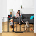Extra Wide Baby Gate with Door Pressure Mounted 62.2-66.9 Inch,Child Dog Baby Safety Gates for Doorways,Walk Through Dog Gate Indoor for The House Kitchen Stairs No Drilling,Black