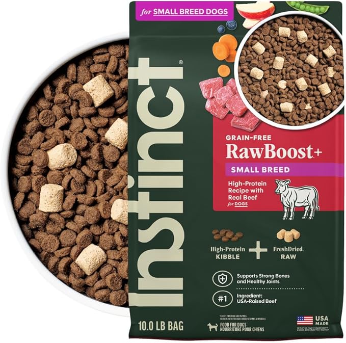 Instinct RawBoost Small Breed, Natural Dry Dog Food with Freeze-Dried Pieces, High Protein, Grain-Free Recipe - Real Beef, 10 lb. Bag