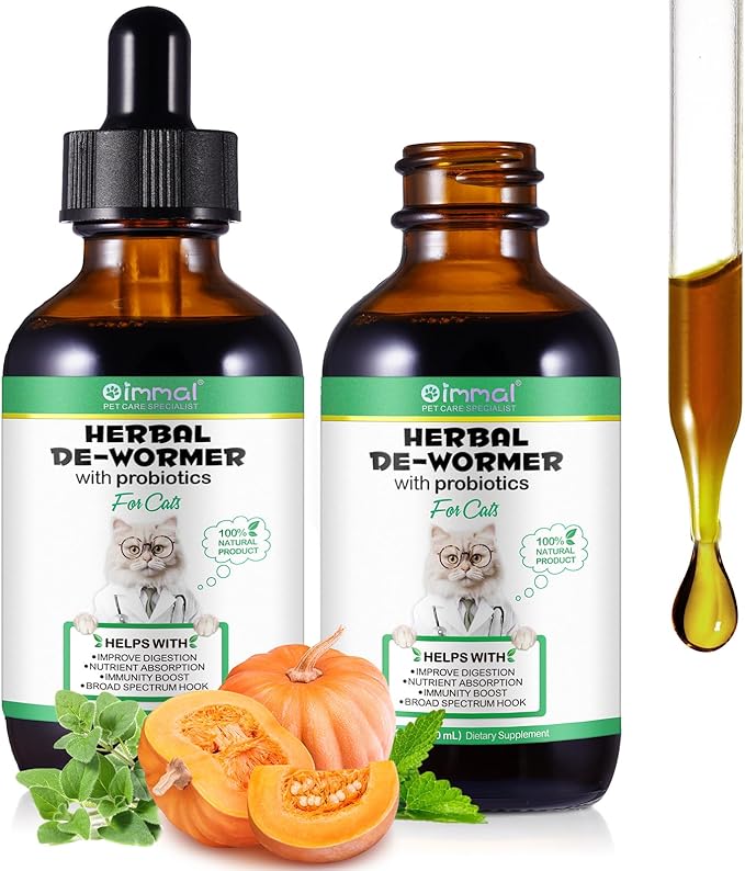 2Packs Specifically Formulated for Cats, Cats Natural Broad Spectrum Treatment Intestinal Defense with Probiotic,Herbal Cleanse, Digestive Support for All Cat Breeds, Gut Health, Puppy & Kitten