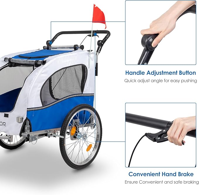 PEXMOR 2-in-1 Dog Bike Trailer, Pet Stroller Bike Trailer for Dogs w/Universal Hitch, Dog Cart for Bicycle Wagon Cargo Carrier w/Shock Absorber & Universal Wheel