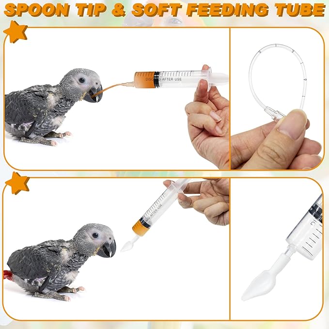 Baby Bird Feeding Syringe Set Baby Bird Parrot Small Pet Manual Feeding Syringe Set for Parrot Small Pet Syringe with Spoon Tip & Tubes (10ml+10ml+20ml+60ml)