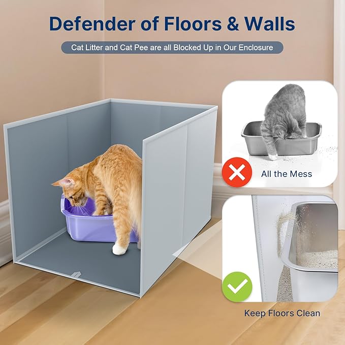 28"L × 20"W × 17"H Foldable Cat Litter Box Enclosure, All-in-One Litter Box Splash Guard for Large Litter Pan, High Sided Litter Box Shield with Removable Mat, Easy to Clean, No Mess, Odorless
