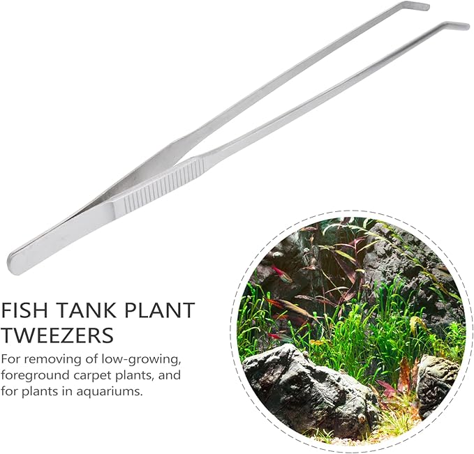 POPETPOP Stainless Steel Curved Tip Aquatic Plant Tweezers for Fish Tank Ergonomic Design for Easy Trimming of Foreground Plants Resistant Tongs for Aquarium Use