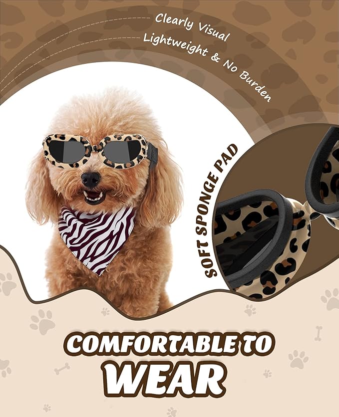 Lewondr Small Breed Dog Goggles with UV Protection, Adjustable Strap, Windproof & Anti-Fog