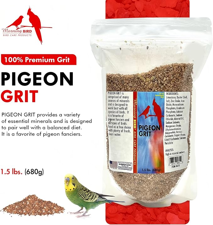Morning Bird Pigeon Grit - Healthy & Nutritious Pigeon Food to Support Strong Muscles & Bones for Grit Eating Birds - Supports Digestion & Packed with Essential Minerals, 1.5 lbs