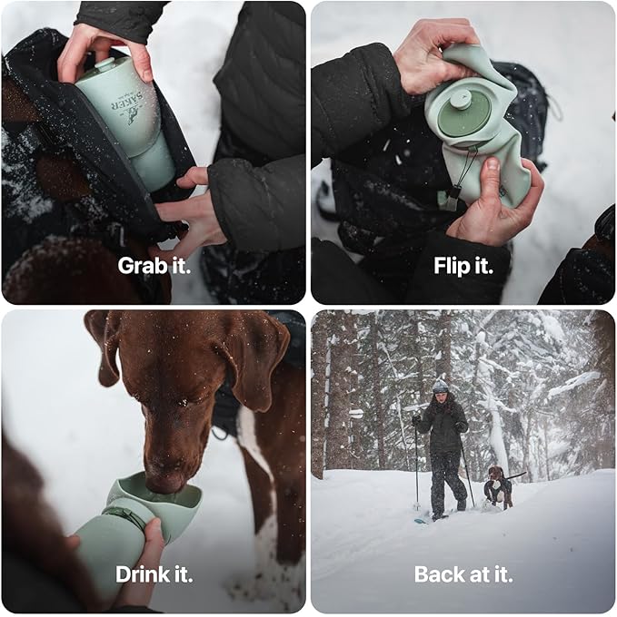 SÄKER Portable Dog Water Bottle, Collapsible Water Bottle for Dogs Perfect for Walking, Hiking and Outdoors | Works as a Portable Water Bowl | Designed in Montreal - 550ml