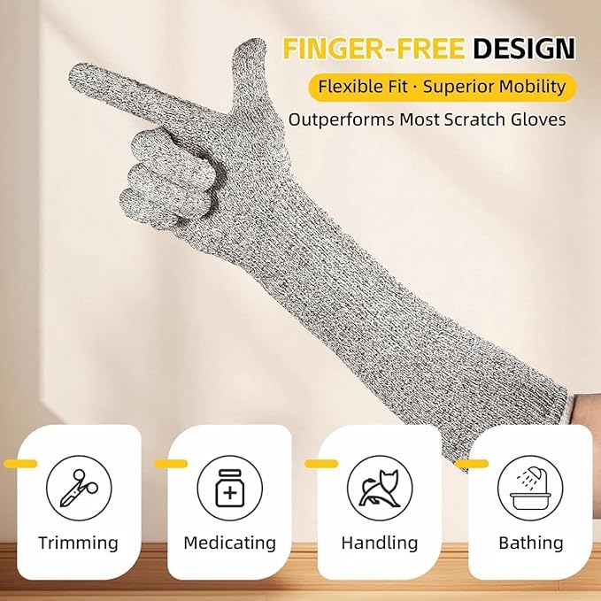 Ultra-Flexible Pet Handling Sleeves: 15.7” Kevlar Scratch-Resistant Gloves for Cat Grooming, Nail Trimming & Arm Protection