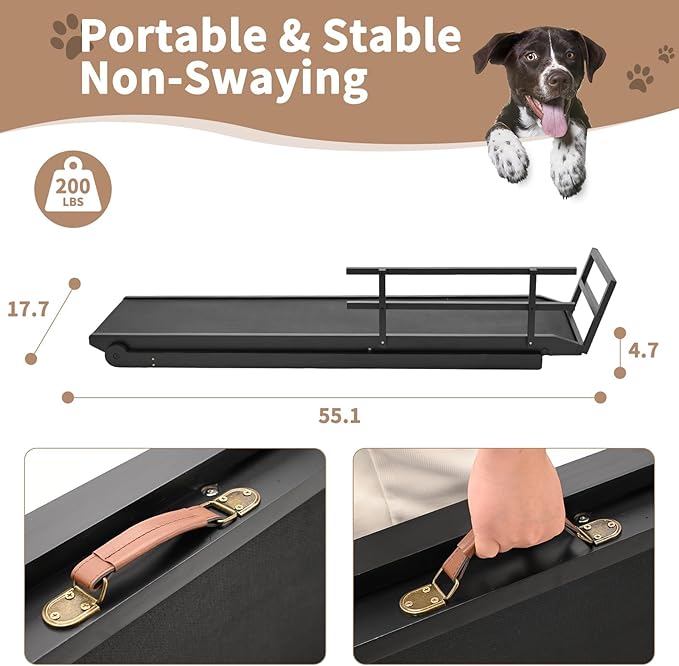 SLSY Dog Ramp for Bed & Couch, Folding Adjustable Pet Ramp with Non-Slip Rubber Mat, 55" Long, 5 Height Settings (15.7"–27.5"), Portable Wooden Dog Ramp Supports up to 220 lbs