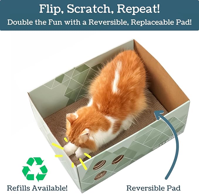Extra Large Cardboard Cat Scratcher with Refillable Double-Sided Scratch Pad, No‑Mess Cat Scratching Box for Indoor Cats