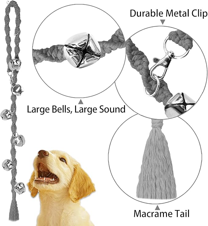 Dog Bells to Go Outside & Puppy Potty Training, Adjustable Dog Door Bell Ring to Go Potty, Handmade with Premium Yarn. Twisted Style, Grey 2 Count