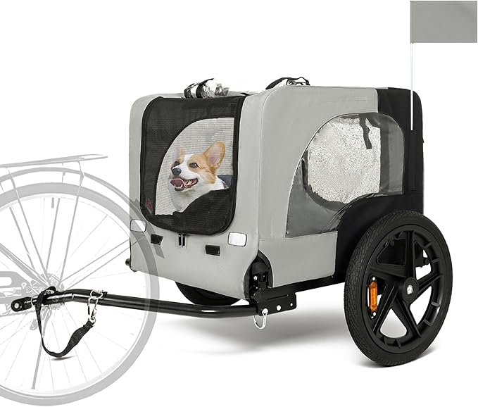 Anwick Dog Bike Trailer, Heavy Duty Dog Trailer for Bicycle, Cart Pet Bike Carrier with 3 Doors, 16" Wheels, Flag, Collapsible to Store, Pet Cart Bicycle Carrier for Small and Medium Pets