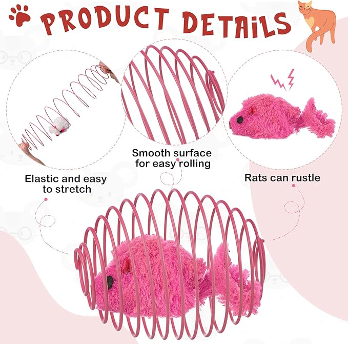 Jecery 5 Pcs Cat Spring Balls Toys Stretchable Rolling Balls Colorful Playful Coils Interactive Action Toy Caged Rats for Kitten Pet Supplies (Mouse,Pink)