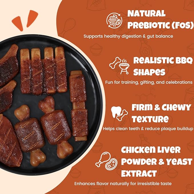 Havira BBQ Dog Treats T-Bone Steak 12 Count, Grill-Shaped Rawhide Free Dog Chews Bone, Easily Digestible, for All Life Stages