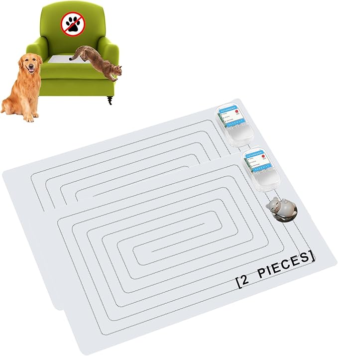 SEERWAY Pet Shock Mat with Tester, 2-Pack 22"X14" Electric Training Mats to Keep Dogs & Cats Off Couch, Bed, Kitchen Counter