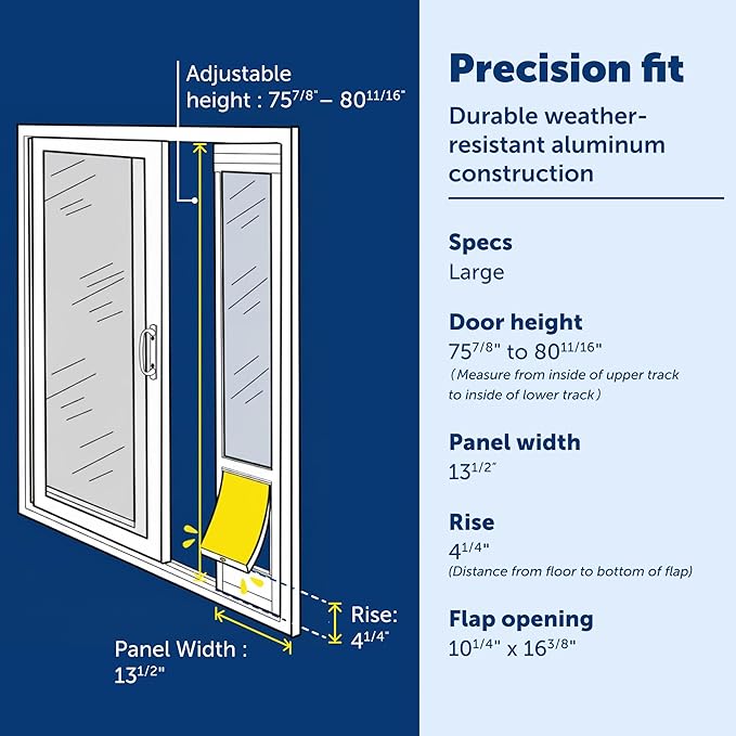 PetSafe 2-Piece Sliding Glass Pet Door - No-Cut DIY Install Doggy Door for Renters - Aluminum Frame - Adjustable Height 75 7/8" to 81" - Ideal for Large Dogs Up to 100 lbs