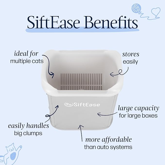 Cat Litter Sifter - SiftEase Sifting Litter Box Cleaner, Large Litter Box Sifter with Bin for Fast & Easy Scoop Free Cleaning and Longer Lasting Litter (2 Pack)