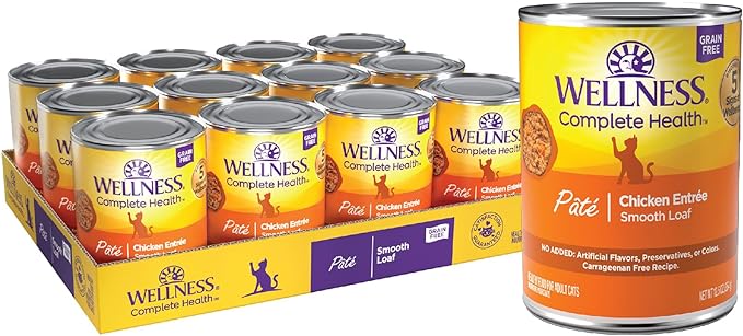 Wellness Complete Health Pate Adult Wet Cat Food, Natural, Protein-Rich, Grain Free, 12.5 Ounce, 12 Pack, (Chicken)