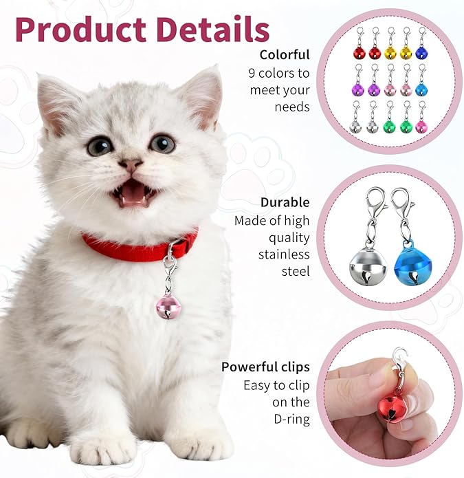 15 Pcs Cat Bell, Colorful Bells for Dog Cat Collar, Small Dog Bell Pet Bells with Keychain for Collar Cats Puppy Pets Charms Decorations