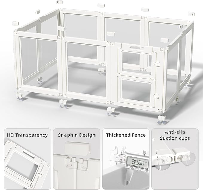 Clear Acrylic Dog Playpen Indoor,Transparent Dog Pen,Easy to Assemble and Clear pet Pen for Puppy Dog, Rabbit and cat,Sturdy and Easy to Clean Plastic pet Fence (White, 30.3" H, 8PCS)