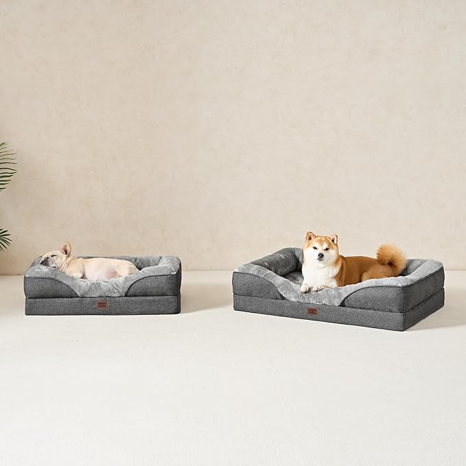 EHEYCIGA Orthopedic XXL Dog Bed for Large Sized Dog, 52x41x8 Inch Extra Large Memory Foam Dog Couch Bed with Sides, Waterproof Liner & Washable Removable Cover, Bolster Pet Sofa, Grey