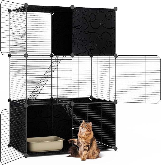 PETSITE Cat Cages Indoor, 3-Tier DIY Cat Enclosure with 2 Ladders, Detachable Metal Wire Kennel Catio with 3 Lockable Doors, Ideal for 1-3 Cats or Other Small Animals, 29 x 18.5 x 43 in