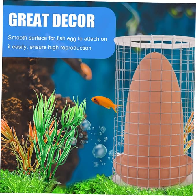Fish Breeding Cone Pottery Spawning Barrel with Divider Net for Fresh and Saltwater Tanks Smooth Edges Egg Laying Ornament to Enhance Reproductive Rate and Create Natural Habitat