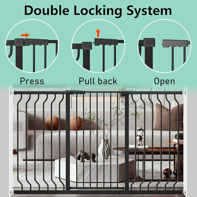 ALLAIBB Black 40.55" Extra Tall Wide 29.92-62.60" Baby Gate Pressure Mounted Walk Through Child Kids Safety Toddler Tension Pet Dog Gates with Extension for Doorways Kitchen