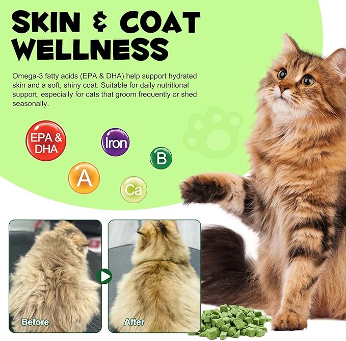 Cat Grass Treats, Freeze-Dried Cat Grass Pellets for Cats, 80g (2.82 OZ) | Natural Hairball Control, Digestive Support & Dental Care | Chicken & Fish Oil Recipe | No Artificial Additives