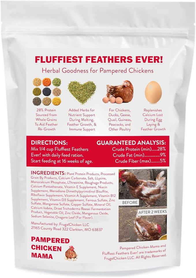 Pampered Chicken Mama Molting Supplement for Chickens: Fluffiest Feathers Ever Backyard Chicken Feed and Supplies for Hens (2 pounds)
