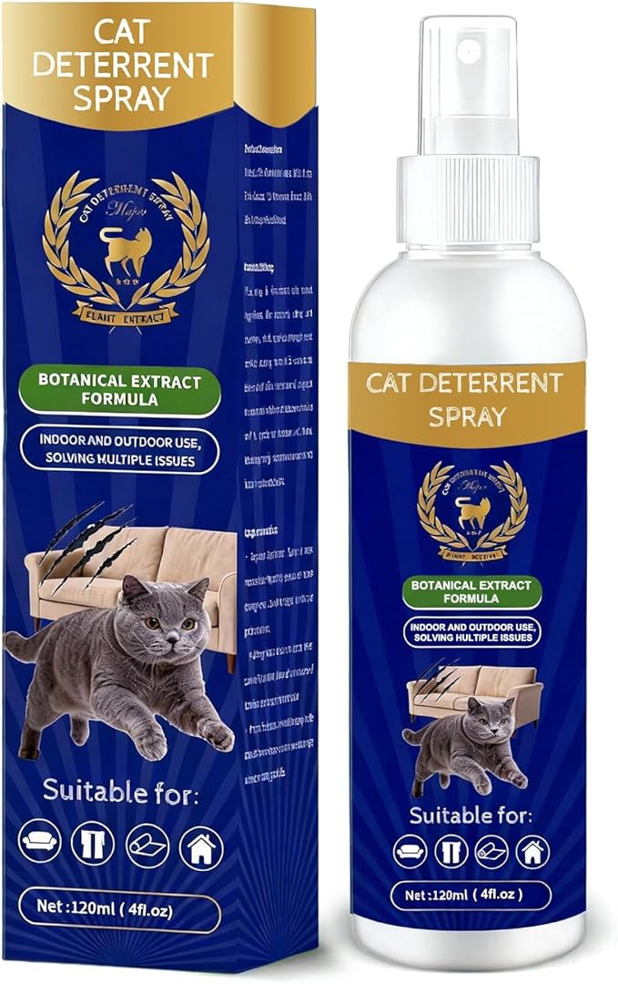 Cat Deterrent Spray - Natural Citrus-Scented, Indoor & Outdoor Training Spray to Stop Scratching on Furniture, Carpets & Curtains (4.06 oz) (Blue1)