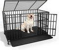 LEMBERI 48 Inch Heavy Duty Dog Crate, Indestructible Dog Kennel Indoor, Escape Proof Pet Cage for Large Dogs, High Anxiety Dog Crate with Double Door, Lockable Wheels & Removable Tray