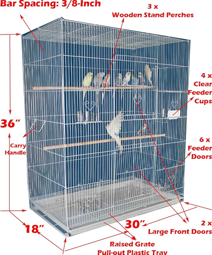 36" X-Large Tight Bar Spacing for Small Size Birds Parrots Finches Parakeet Canary Cockatiel Breeder Breeding Flight Bird Home Parrot Cage