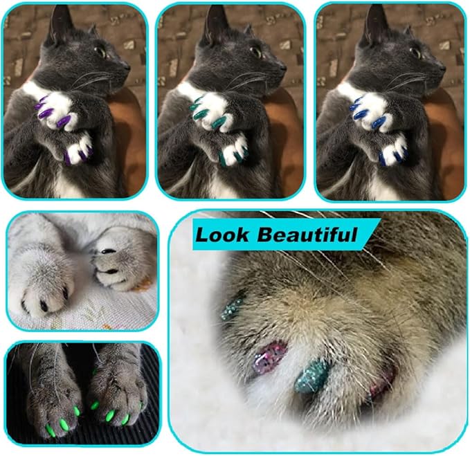 VICTHY 160pcs(16 Colors) Cat Nail Caps Cat Claw Caps Cat Nail Covers with Adhesives and Applicators (Small)