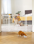 Babelio 36.5-57" Extra Wide Baby Gate with Cat Door, CatPrivilege Ⅲ, Auto Close & Two Way Swing, Pressure Mounted Dog Gates for Stairs, Doorways, Includes 4 Wall Cups and 3 Extension Pieces,White