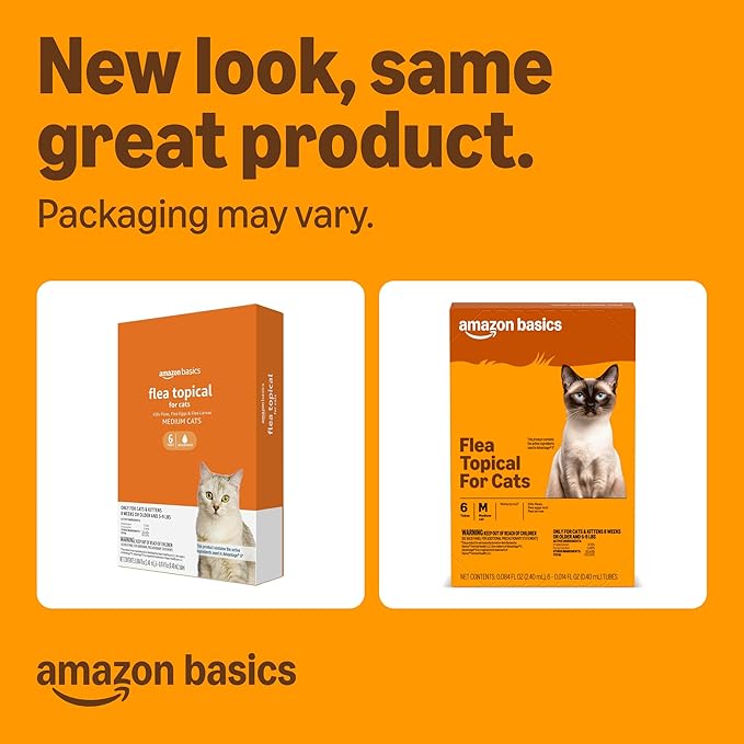 Amazon Basics Topical Flea Treatment for Medium Cats (5-9 Pounds), 6 Count, Packaging May Vary