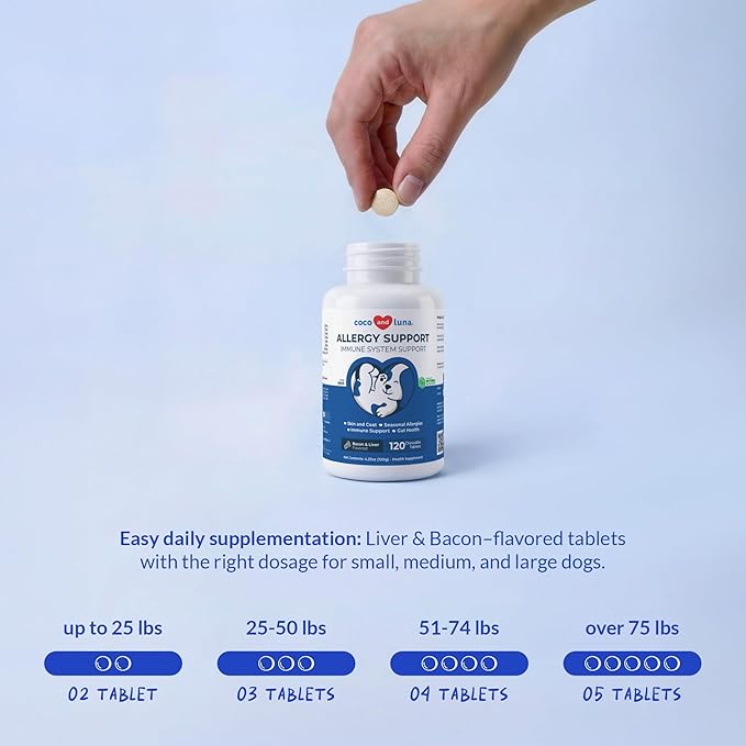 Allergy Support for Dogs - with Vitamin C, Omega 3 and Colostrum - Itch Relief, Allergy Relief for Dogs, Skin Soother - with Probiotics for Immune System Health (Chewable Tablets)