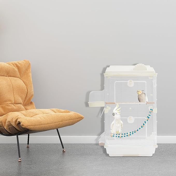Two-Tier Bird Cage, 30 Inch Pigeons Parrot Birdcage with Safe Rotary Door Lock, White Parakeet Cage for Small to Medium Birds, Easy Access Double Doors. (B)