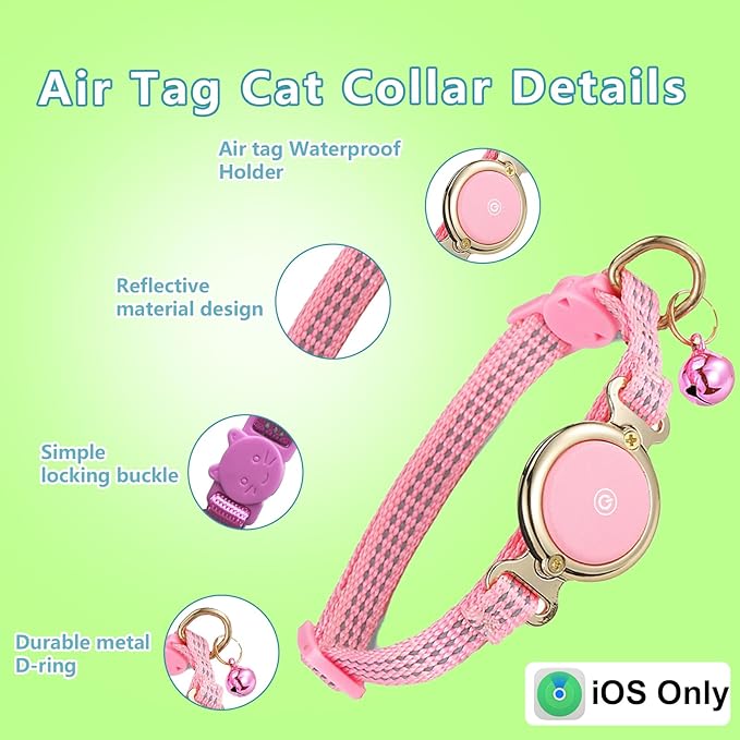 Air tag Cat Collar - Compatible with Apple Find My (air tag Included), Reflective Line & Bell, Lightweight Tracker Holder for Cats Kittens (Adjustable 9-13"), Pet Collar for Location Tracker