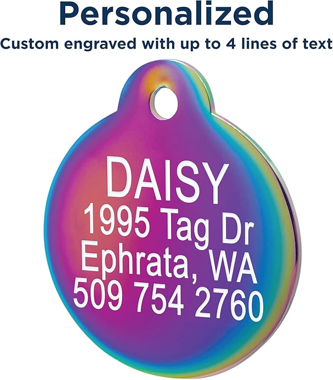 GoTags Personalized Small Indoor Cat Tag - Engraved with 4 Lines of Custom ID - Rose Gold Stainless Steel Round Pet ID Tag