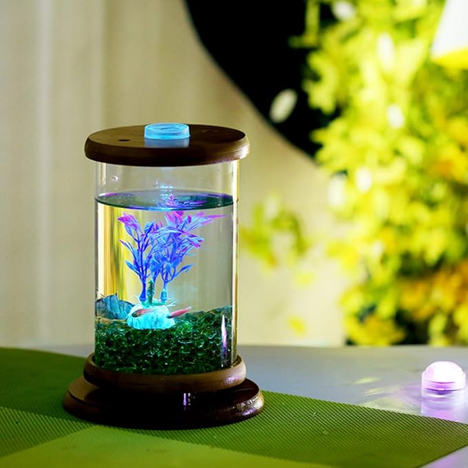 Creative Manual Rotating Glass Fish Tank with Colorful Remote Control lampSuper Large Glass Cylinder (Diameter 10 cm, Height 20 cm)