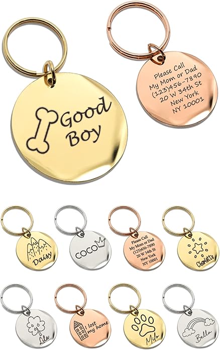 MignonandMignon Personalized Dogs Cats ID Tags Pet Collar Coin Charm Lovely Symbols Dog Name Collar Accessories Father's Day Gift Custom Engraved Products for Extra Small Dog Anti-Lost Pet -AID-C-S