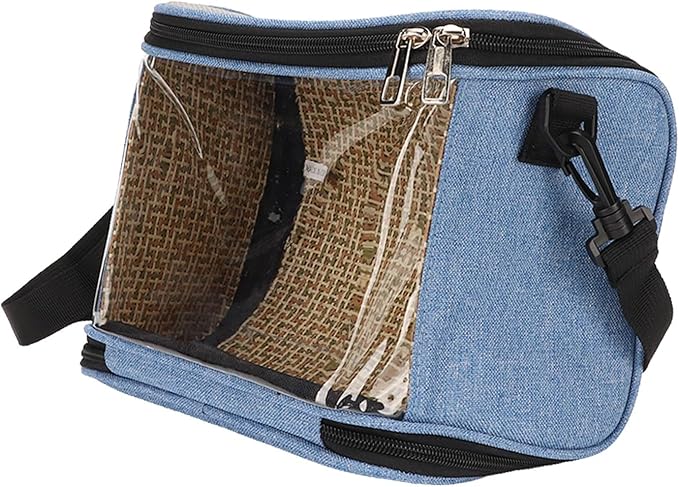 Transparent Bird Carrier Bag, Portable Parrot Travel Cage, Lightweight Breathable Backpack for Cockatiels Parakeets Small Birds with Rattan Weaving, Side Pockets and Two - Way Zipp (Blue)