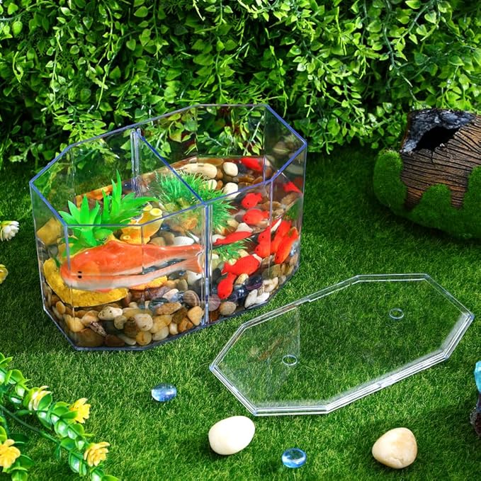 Totority Box Octagonal Fish Tank Betta Fish Bowl Small Containers Shrimp Tank Baby Cart Covers Turtle Tank Betta Fish Tank Fish Breeding Tank Betta Tank Acrylic Self-Cleaning