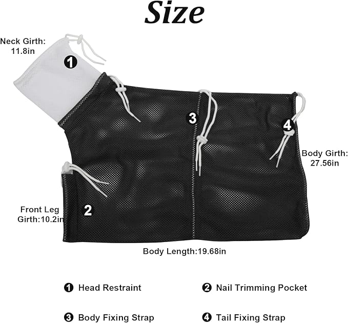 Cat Bathing Bag, Breathable Mesh Cat Shower Bag Anti Scratch Adjustable Grooming Bag for Nail Trimming Polyester Soft Washing Bag