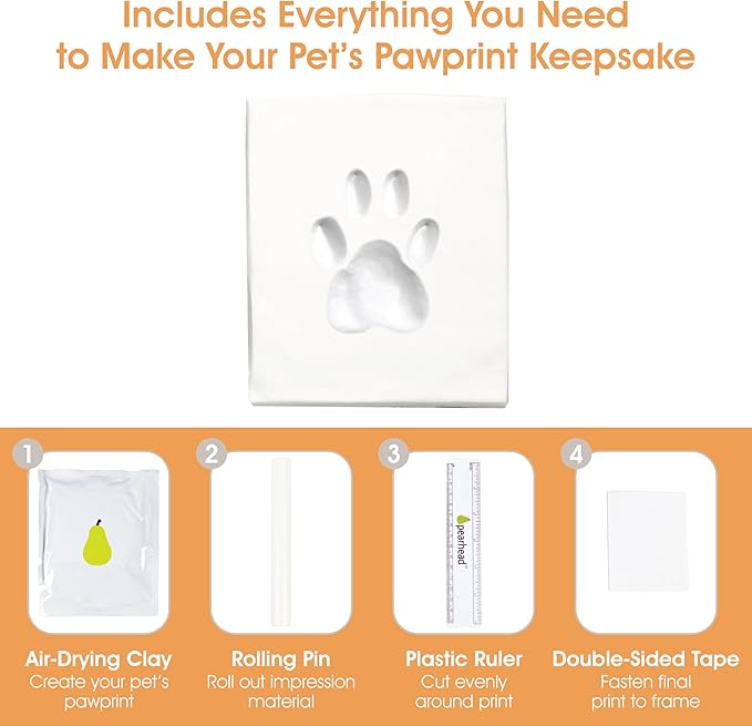 Pearhead Pet Paw Print Memorial Frame with Clay Imprint Kit, Dog & Cat Pawprint Keepsake Wood Photo Frame, DIY No Bake Paw Print Kit, 4x6 Picture Display, Espresso Brown