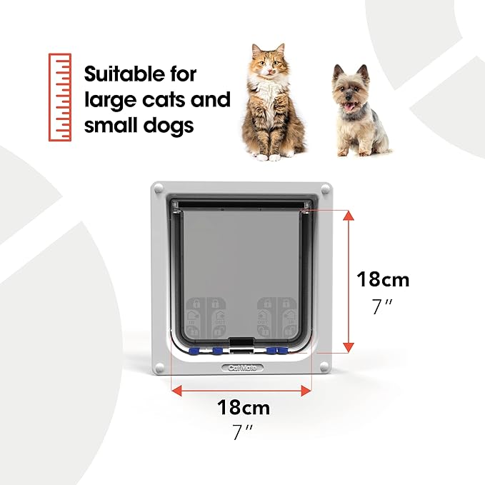 Cat Mate 4-Way-Locking Large Cat Flap (221) - Secure Lockable Door for Large Cats and Small Dogs, Easy to Install and Use, for UPVC/Metal, Wall and Wood, White