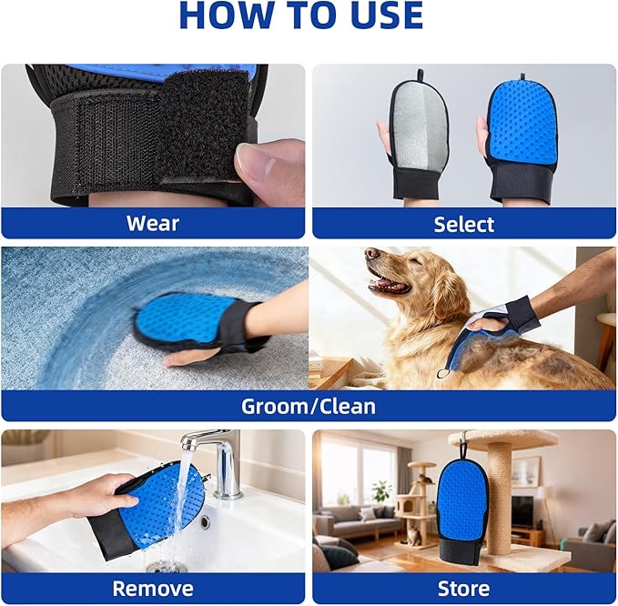Pet Hair Removal Glove for Dog & Cat, Reusable Magic Pet Hair Brush, Pet Grooming Gloves, Electrostatic Pet Hair Remover Tool for Sofas, Carpets, Furniture, Car Seats and Clothing