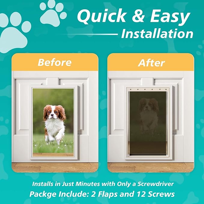 2PACK Extra Large Dog Door Replacement Flaps with Screws - Pet Door Replacement Flap Compatible with Petsafe Freedom Doggie Doors Replacement Flaps PAC11-11040 13 1/8" X 24 7/8", Flexible, No Warped